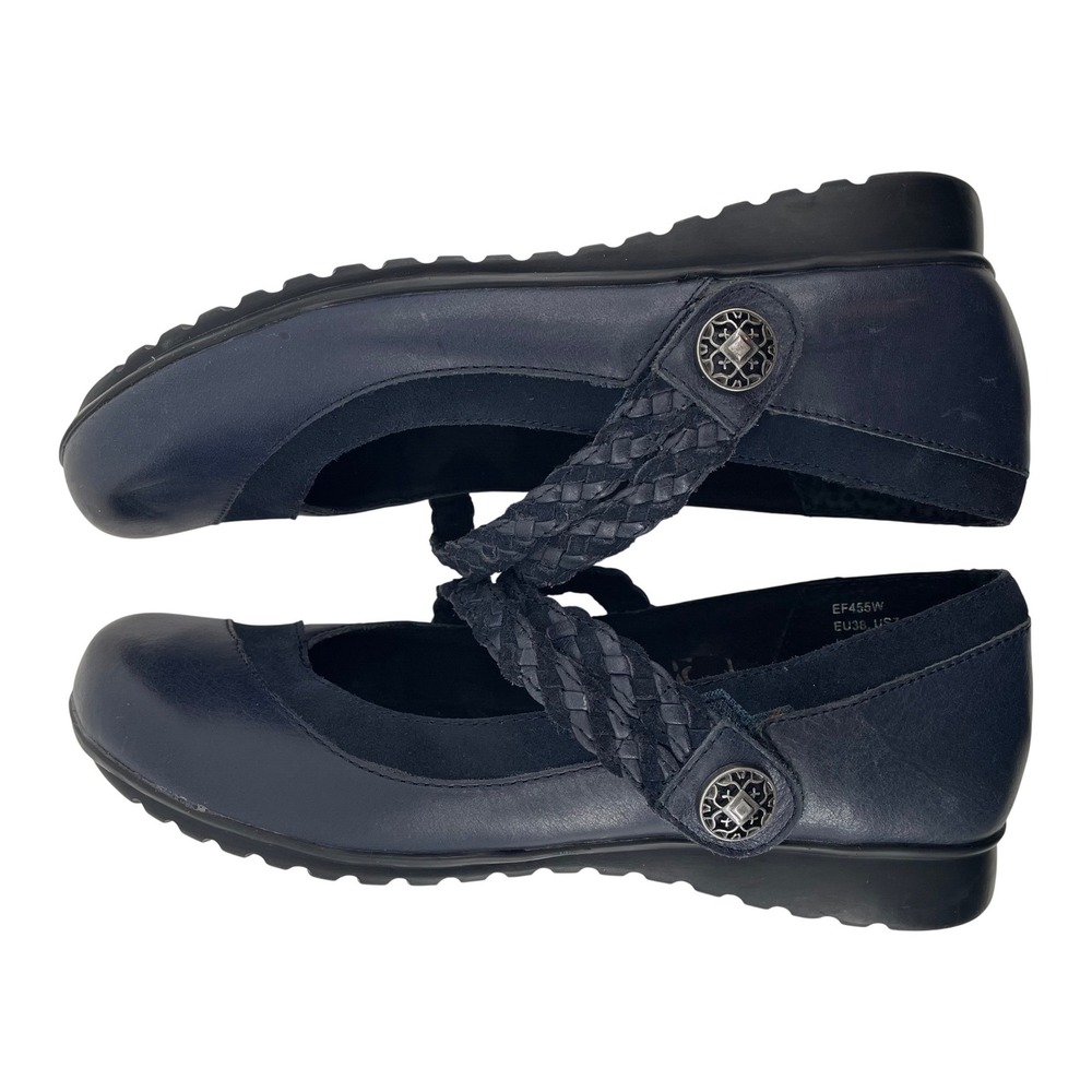 Aetrex Mary Jane Flats Womens 7.5-8 Black Leather Braided Strap Cottagecore
